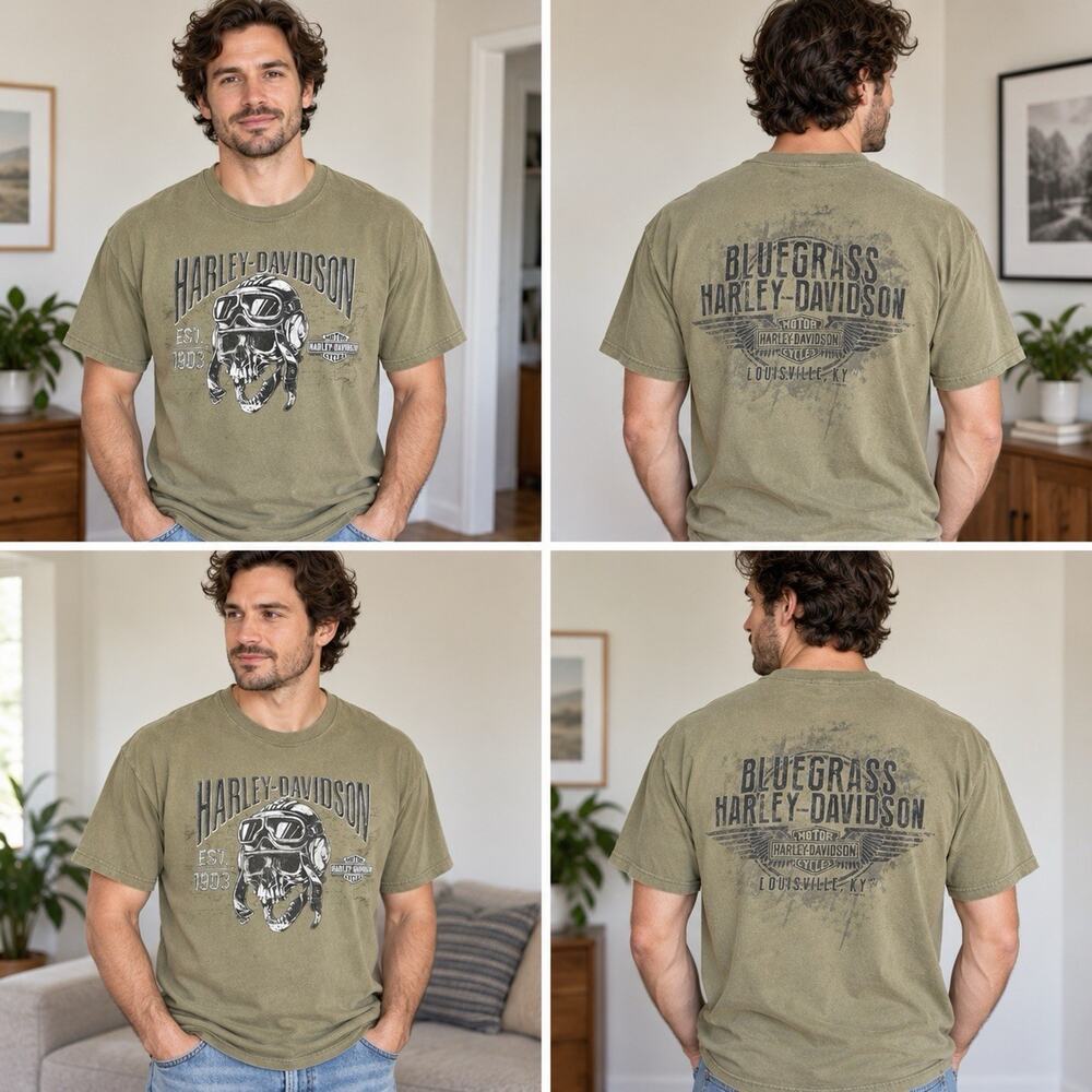 Harley-Davidson Bluegrass Louisville Men’s Large Green Skull T-Shirt